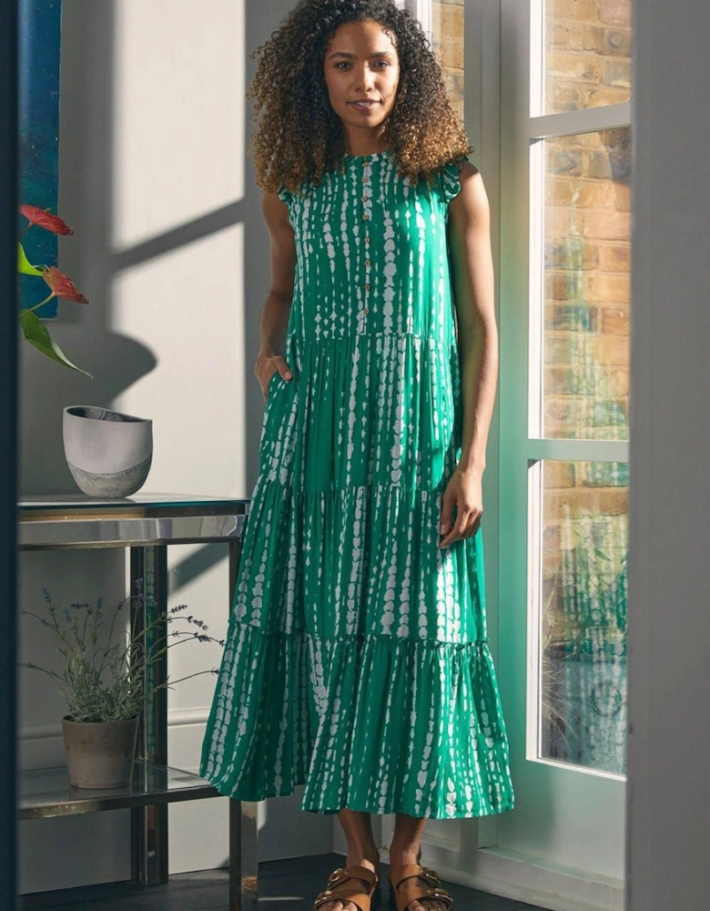 Tie Dye Print Frill Cap Sleeve Maxi Dress