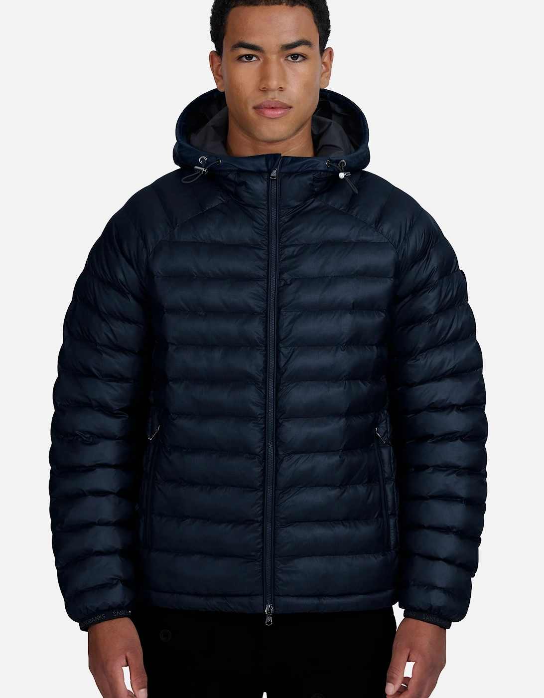 HOODED RIPSTOP MICRO PUFFER JACKET NAVY