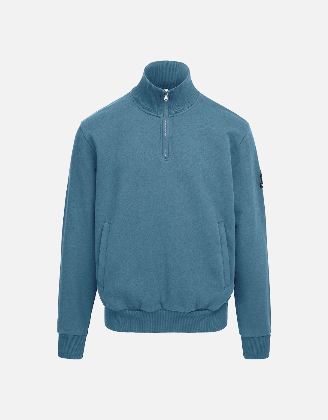 Men's SANDBANKS BADGE LOGO QUARTER ZIP SWEATSHIRT TEAL - Blue/Green - Size: 38