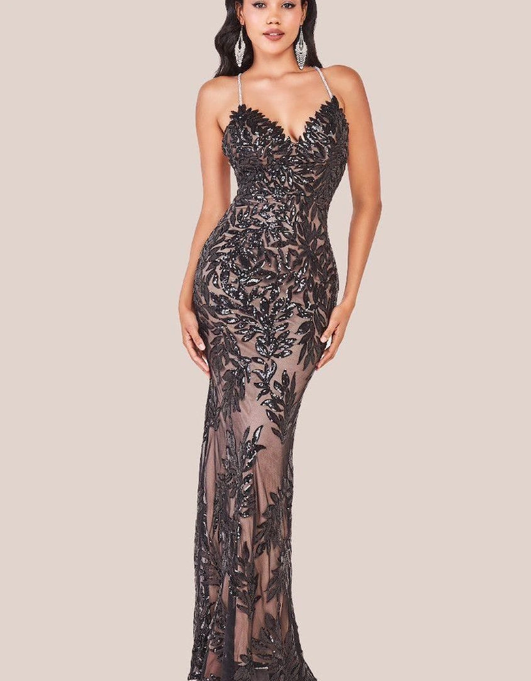 Cross Back Diamante Strap Sequin Maxi, 2 of 1