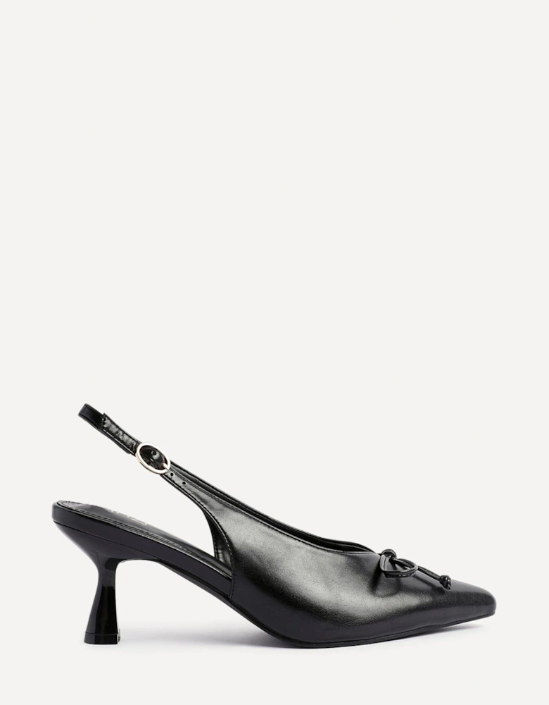 Ribbon Black Faux Leather Slingback Court Heel