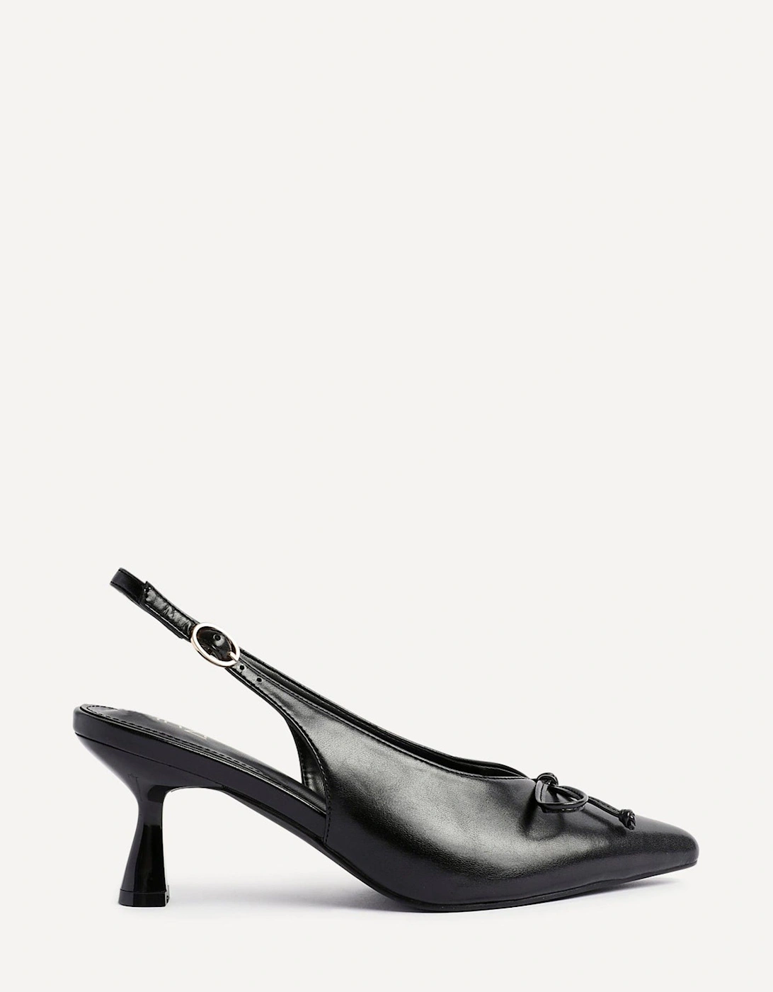 Ribbon Black Faux Leather Slingback Court Heel, 2 of 1