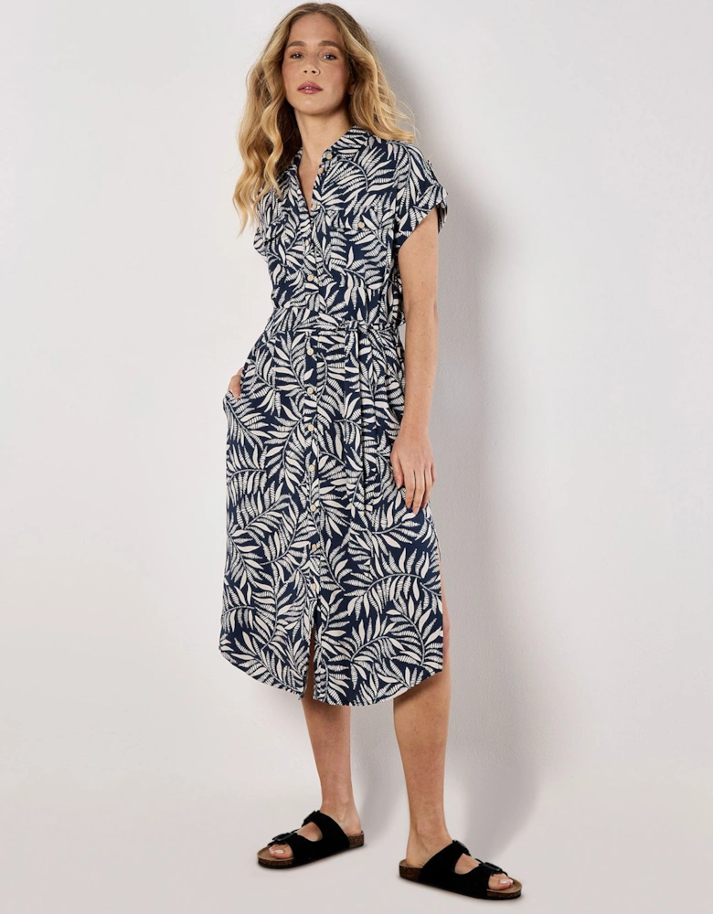 Leaf Print Shirt Midi Dress
