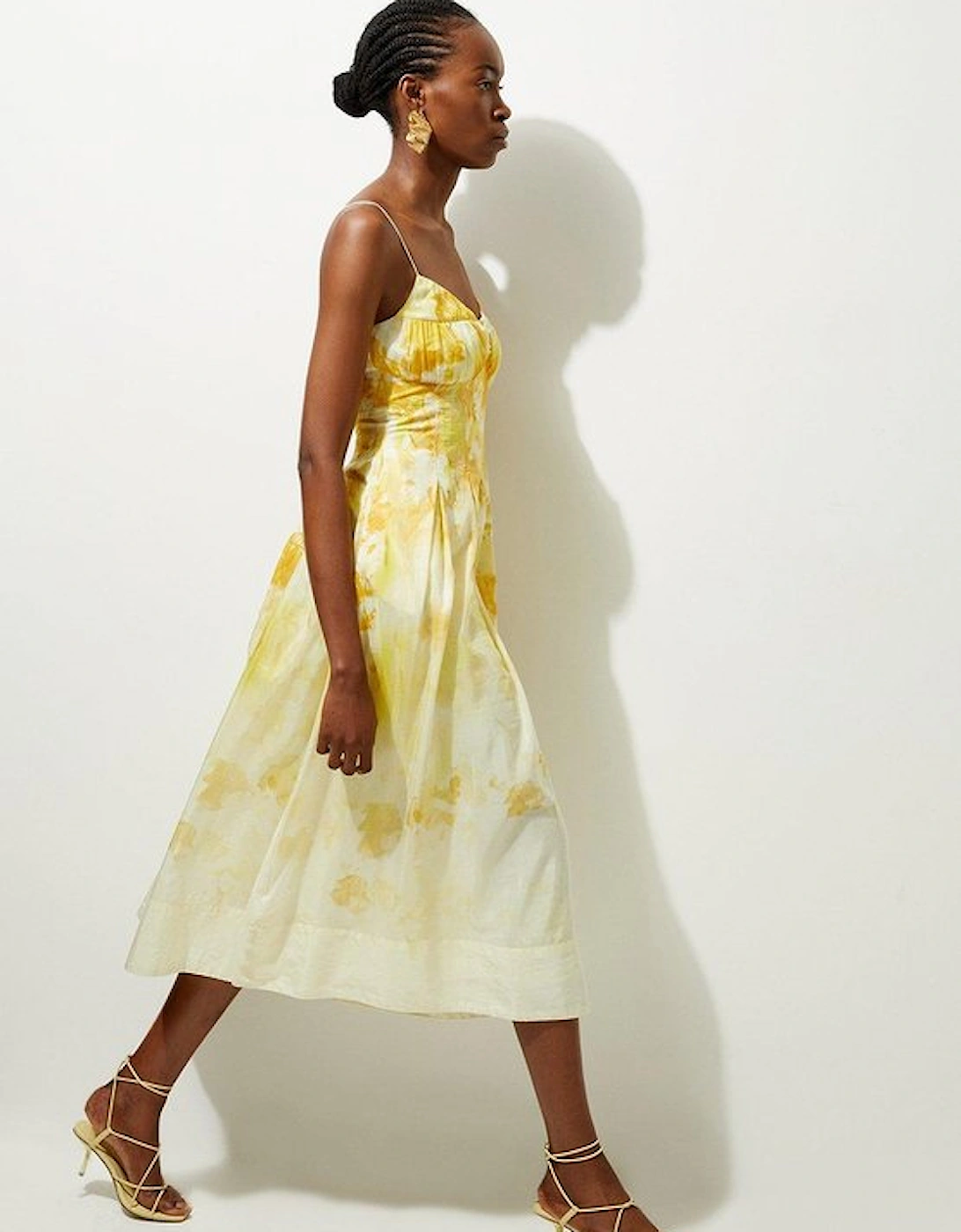 Petite Silk Cotton Trailing Floral Strappy Midi Dress