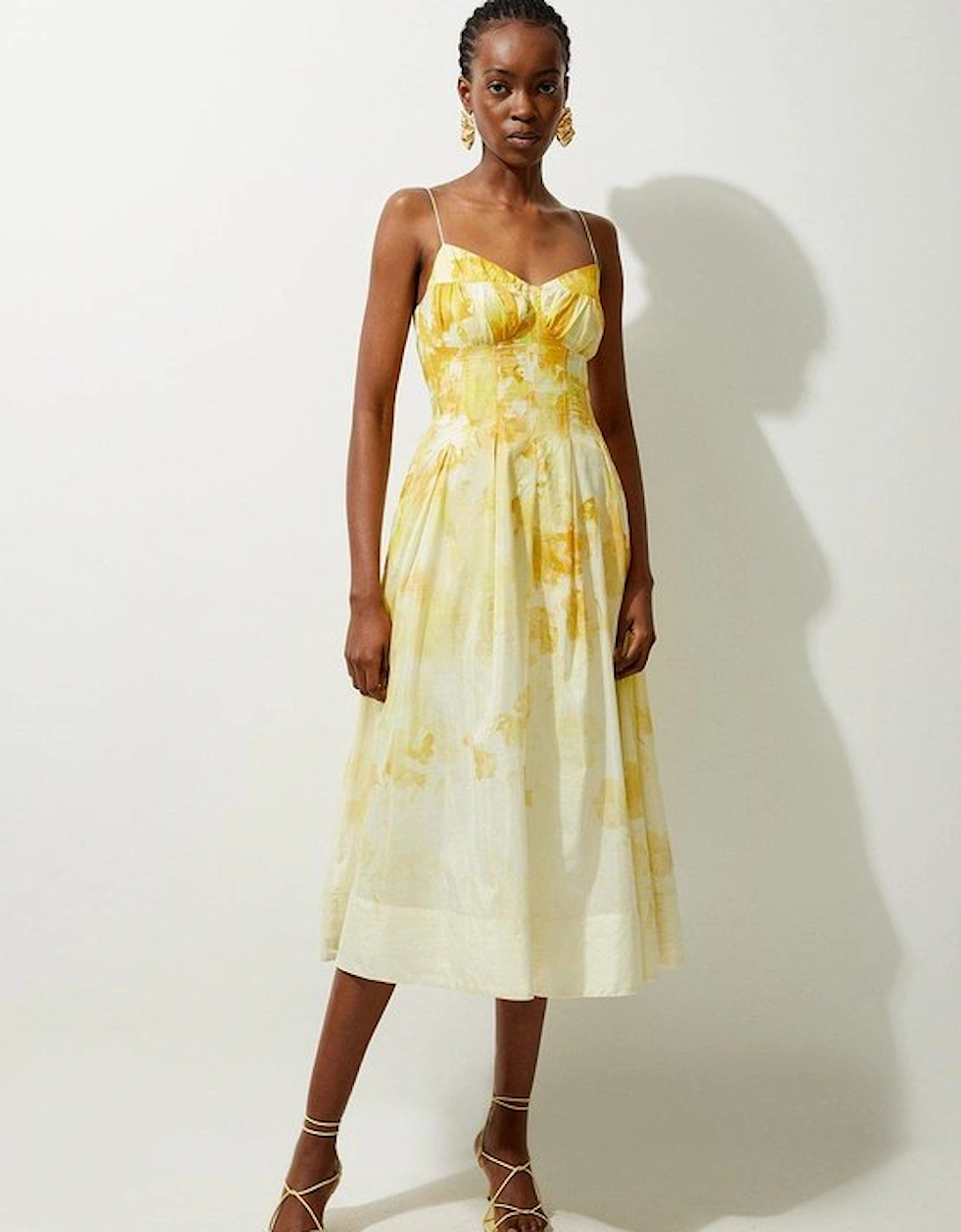 Petite Silk Cotton Trailing Floral Strappy Midi Dress, 4 of 3