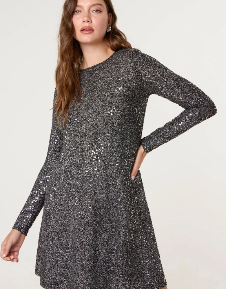 Black Sequin Swing Dress