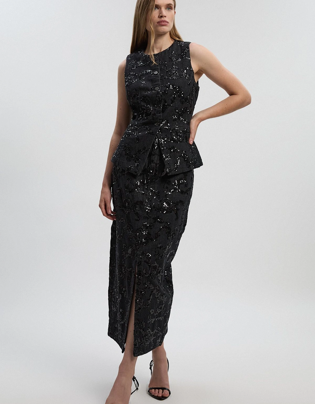 Sequin Denim Pencil Skirt, 2 of 1