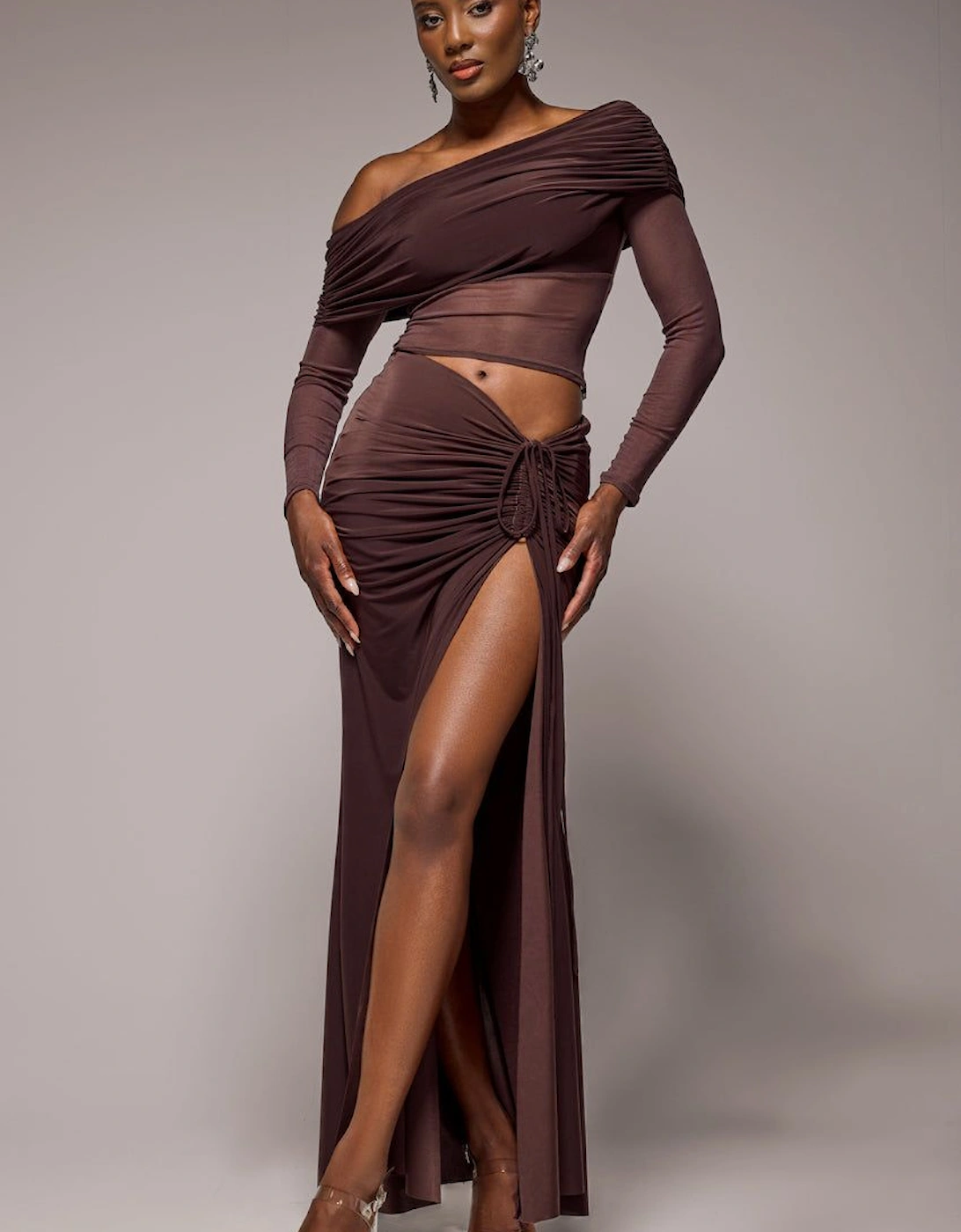 Super Split Front Drawstring Maxi Skirt, 2 of 1