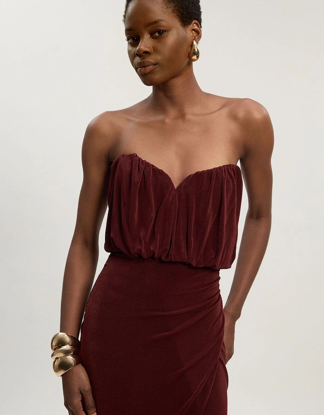 Drapey Crepe Bandeau Split Maxi Dress, 2 of 1