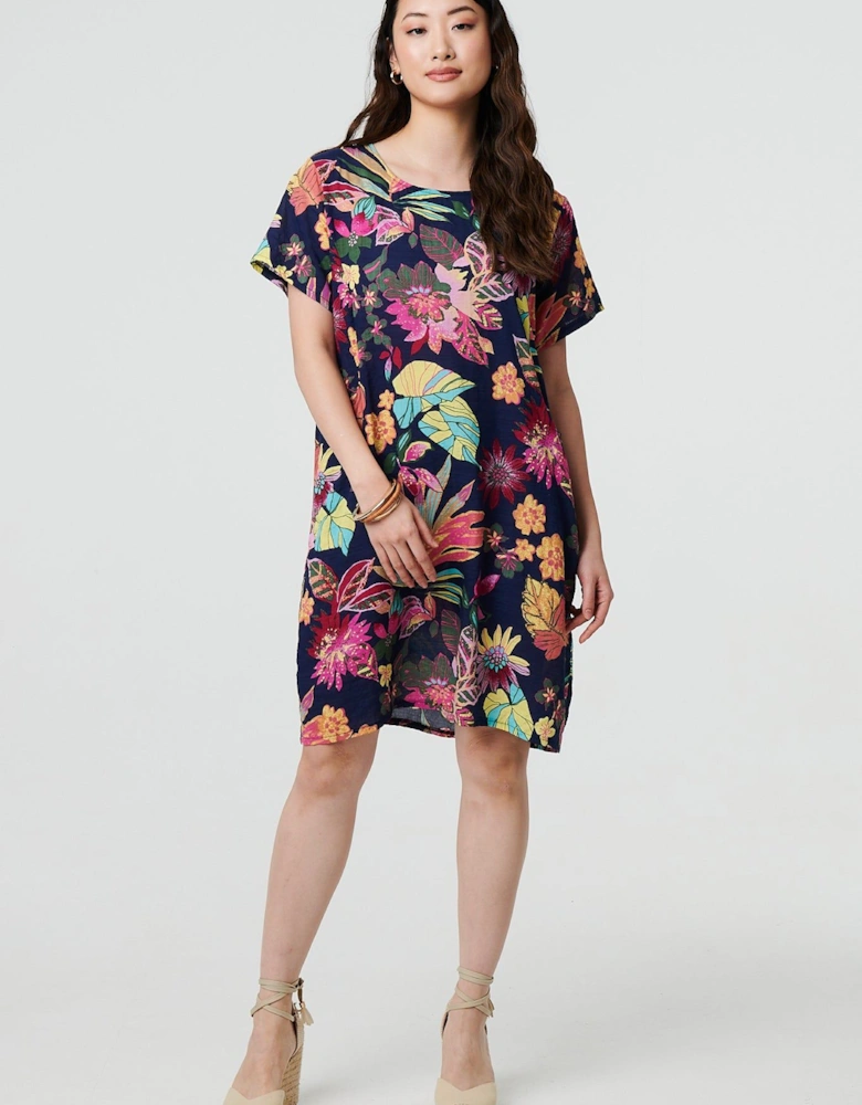 Tropical Print Knee Length Shift Dress
