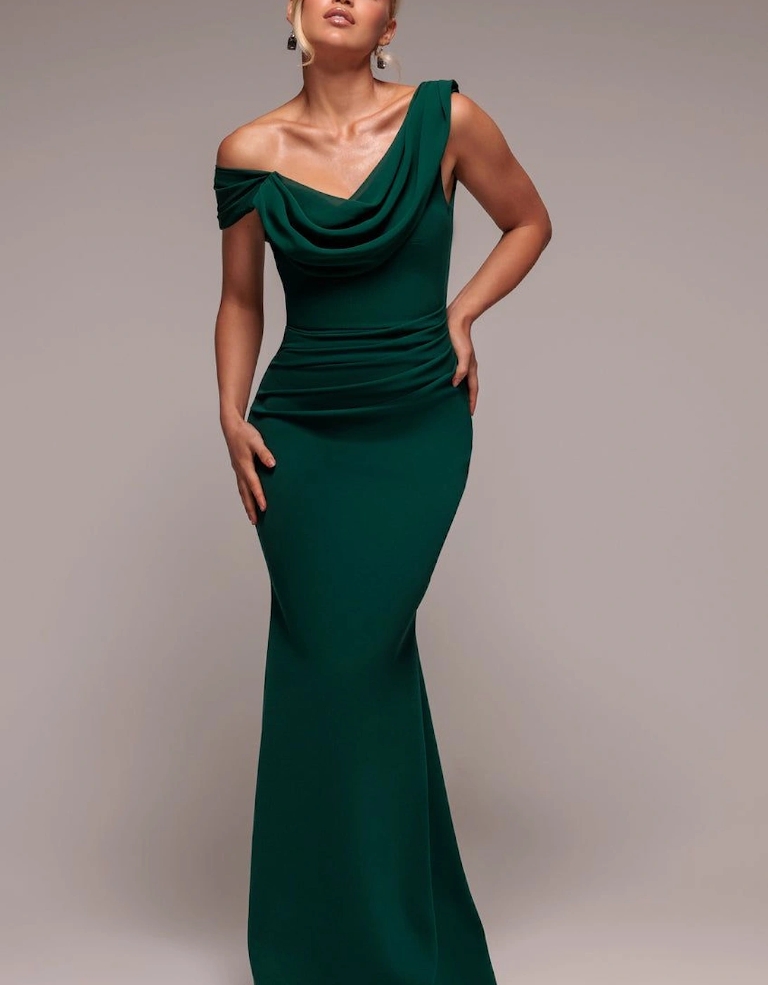 Asymmetric Chiffon Cowl Neck Scuba Maxi Dress, 2 of 1