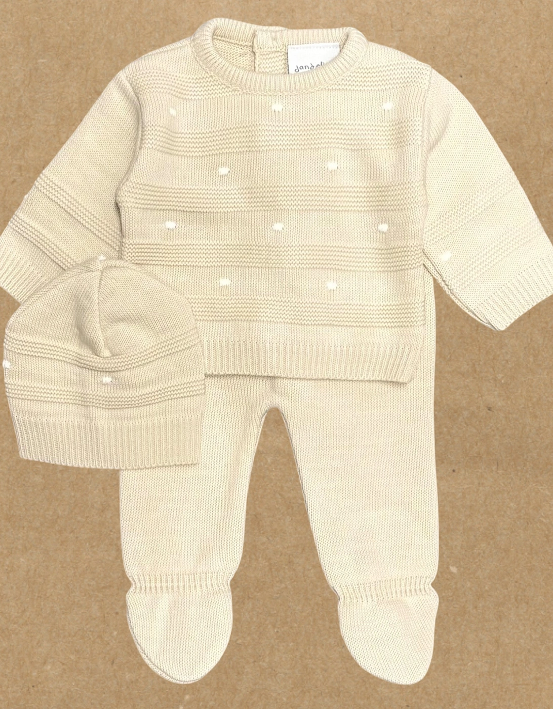 Boys Beige Knit Pant Set, 2 of 1