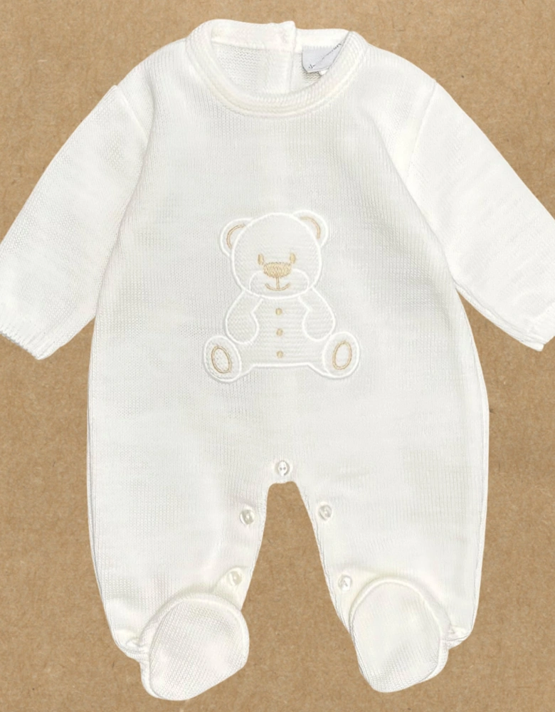 White Knit Bear Babygrow