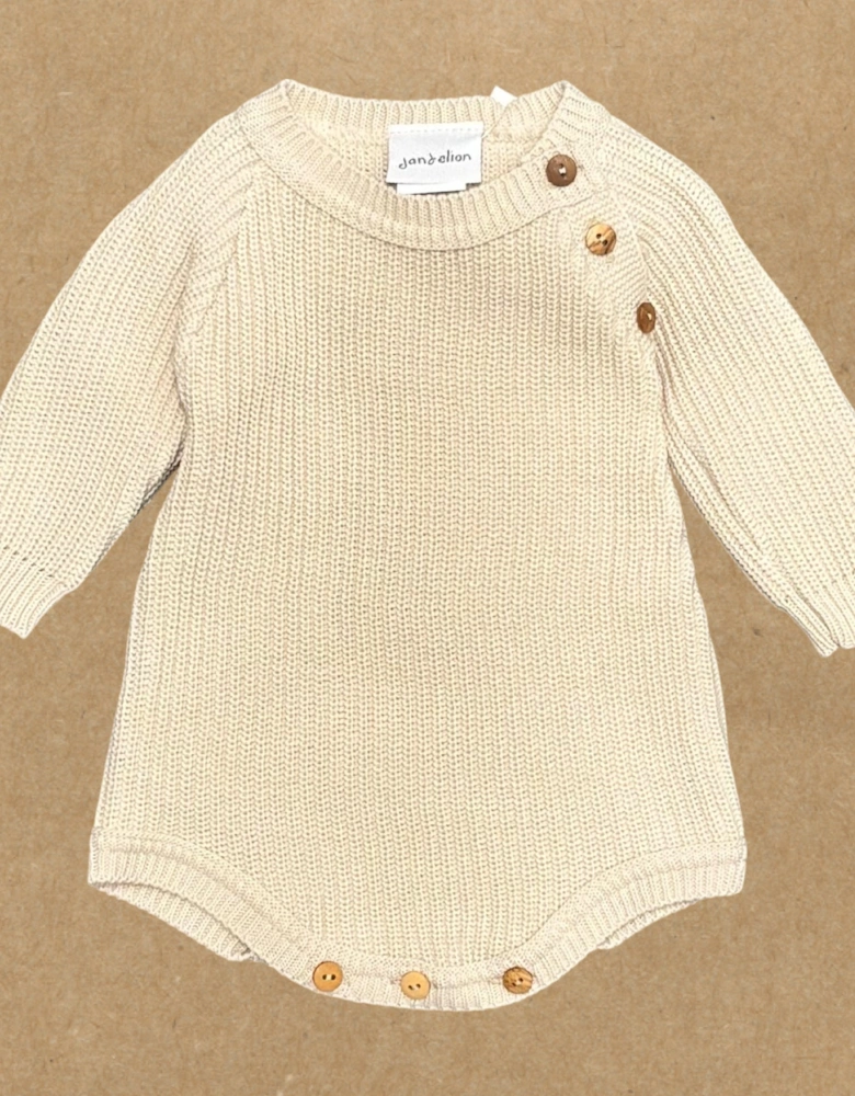 Boys Beige Knit Ribbed Romper