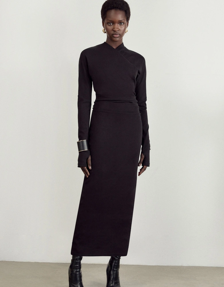 Soft Touch Jersey Asymmetric Neck Midi Dress