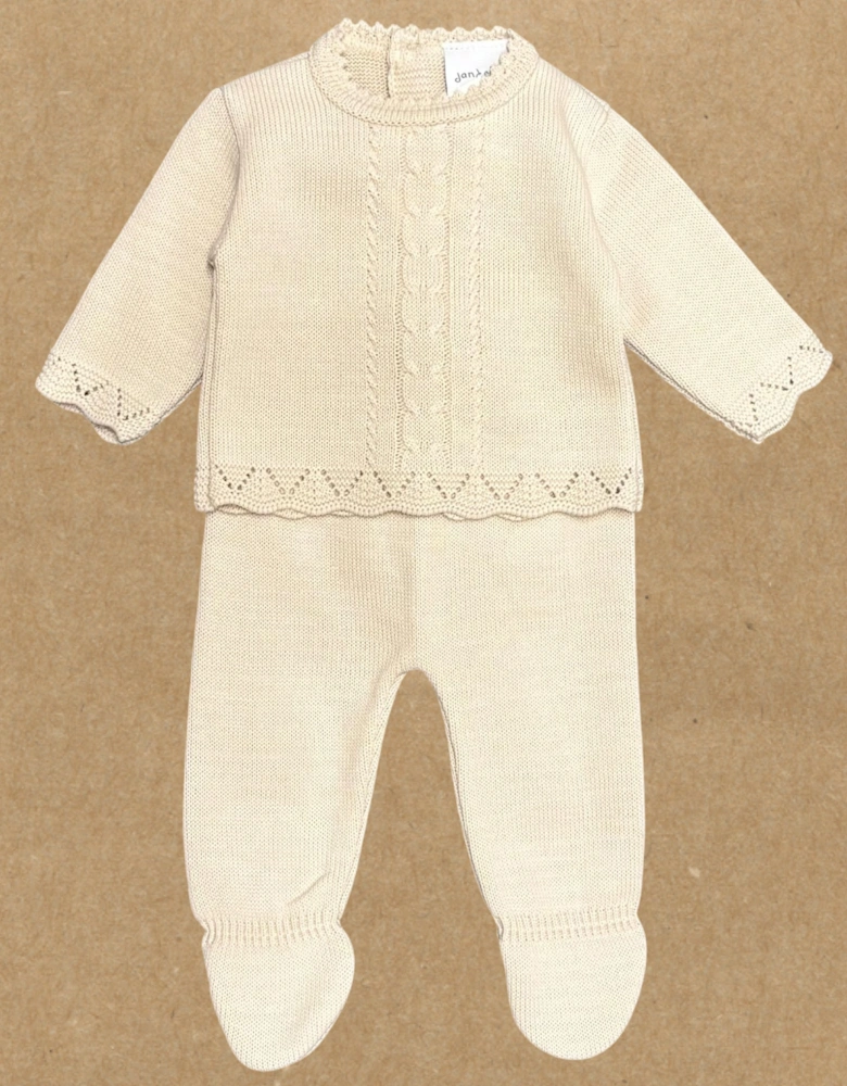 Boys Beige Knit Pant Set