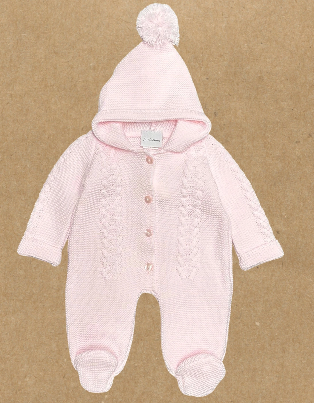 Girls Pale Pink Knit Pramsuit, 2 of 1