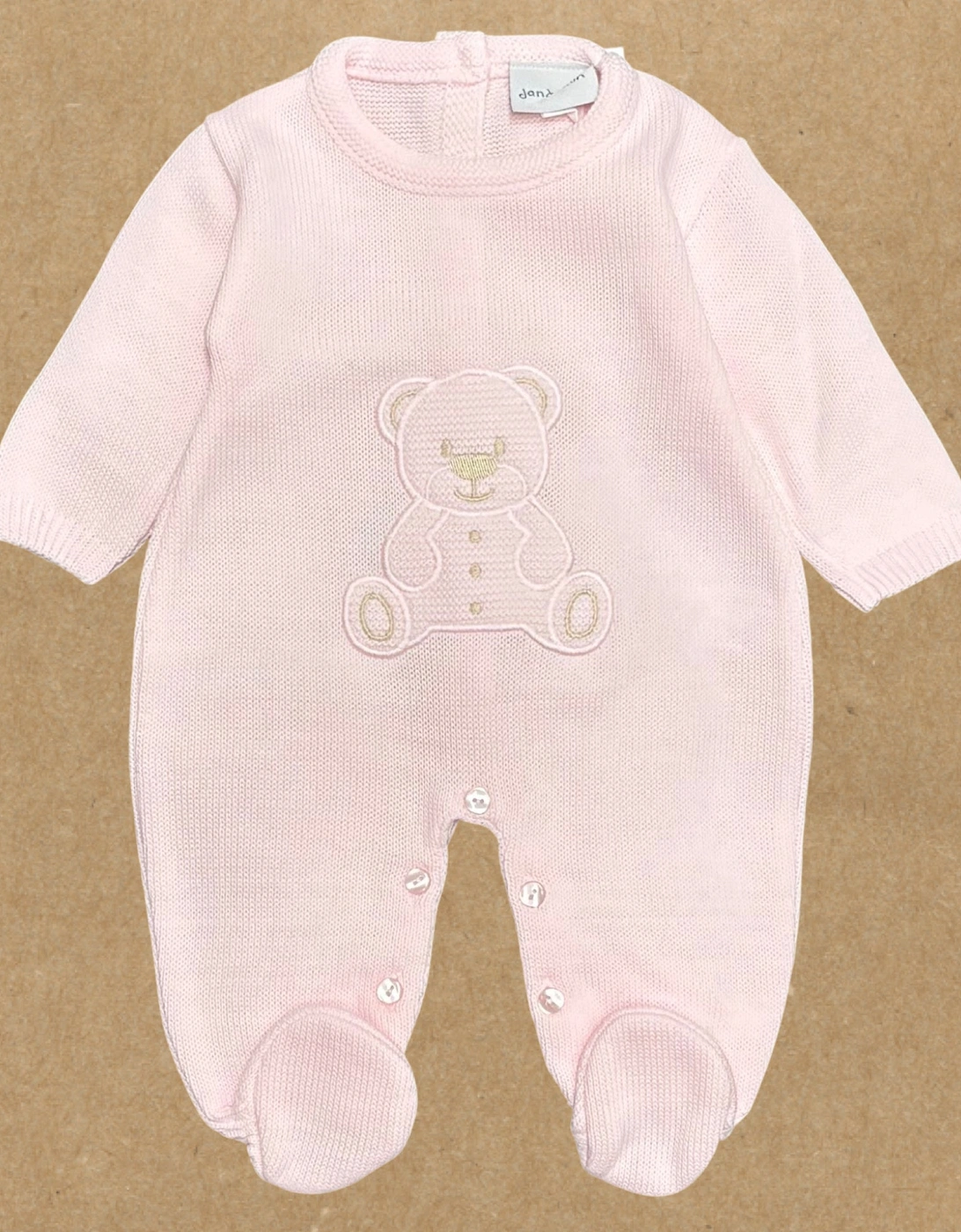Girls Pale Pink Knit Bear Babygrow, 2 of 1