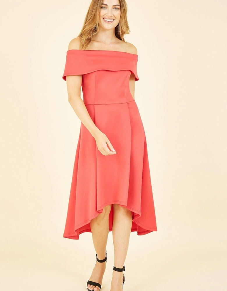 Red Bardot Dipped Hem Dress
