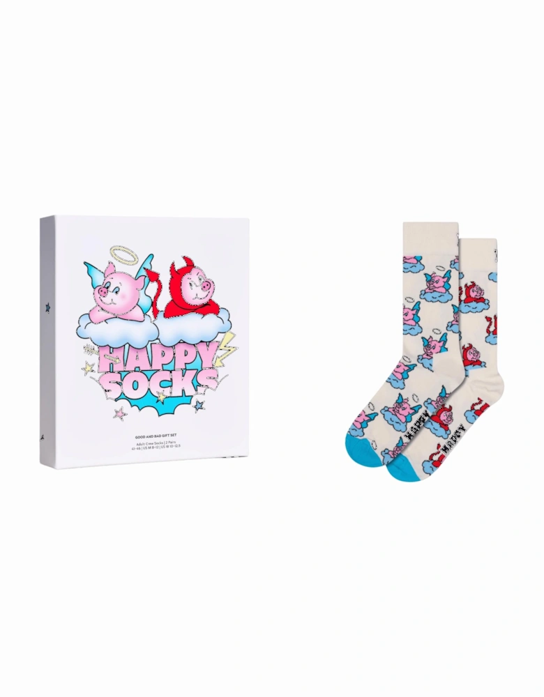 2-Pack Good Pig Bad Pig Socks Gift Box, White