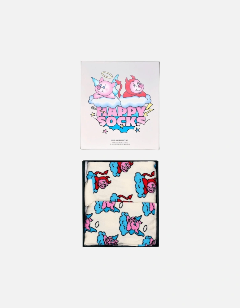 2-Pack Good Pig Bad Pig Socks Gift Box, White