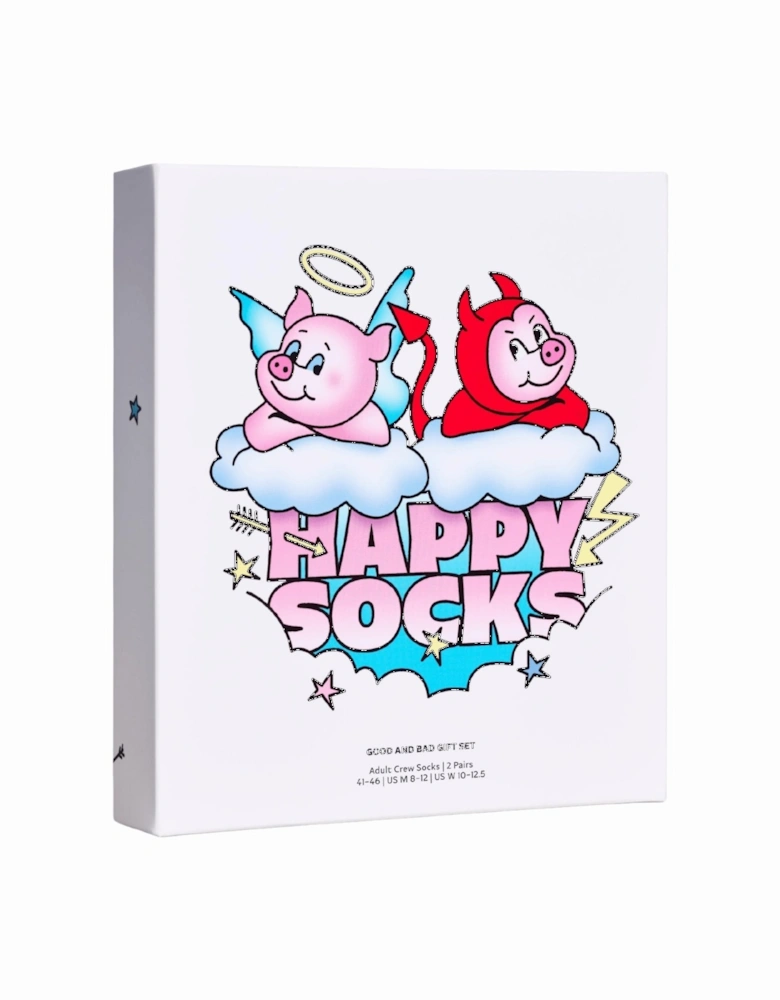 2-Pack Good Pig Bad Pig Socks Gift Box, White