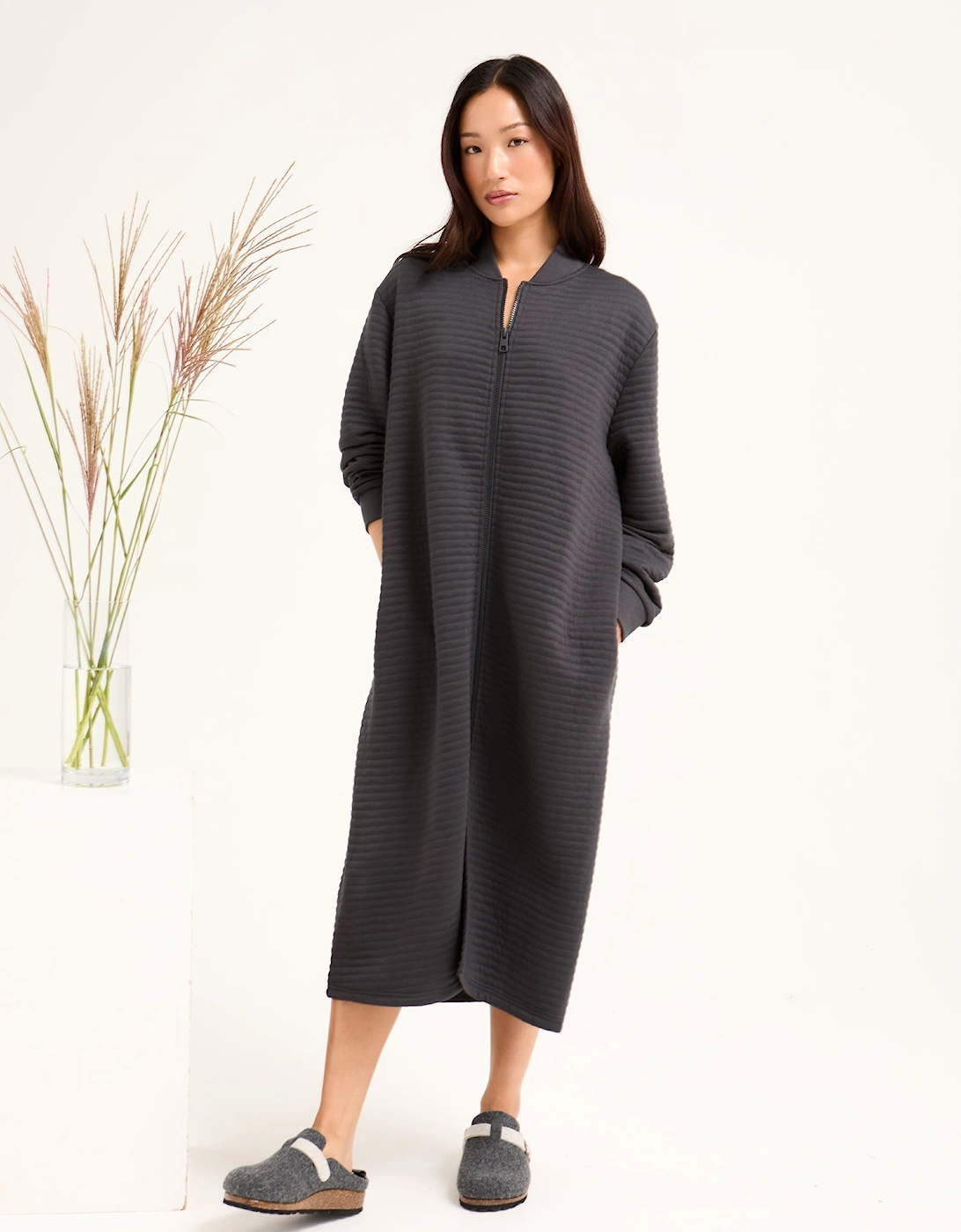 Quilted Jersey Housecoat in Charcoal
