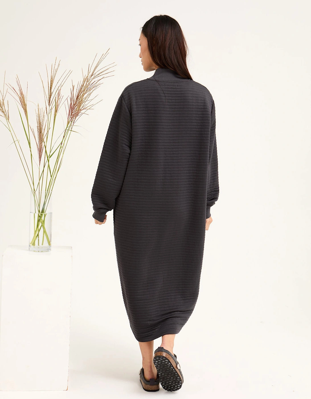 Quilted Jersey Housecoat in Charcoal