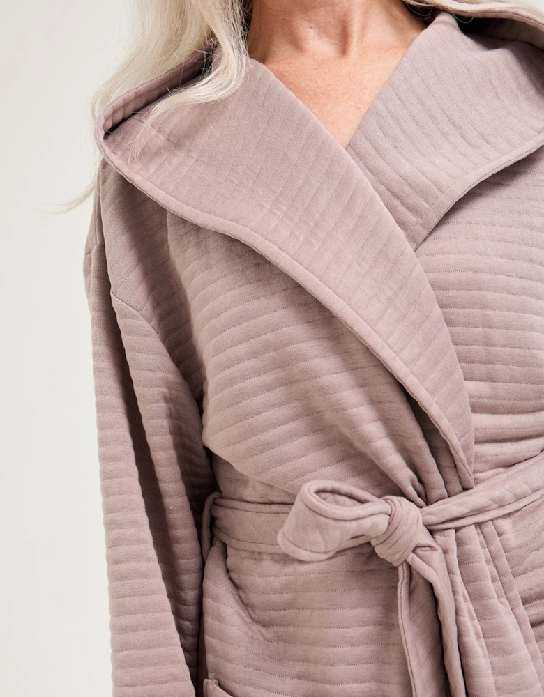 Quilted Jersey Hooded Robe in Mink