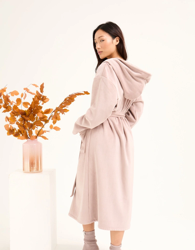 Ribbed Hooded Robe in Mink