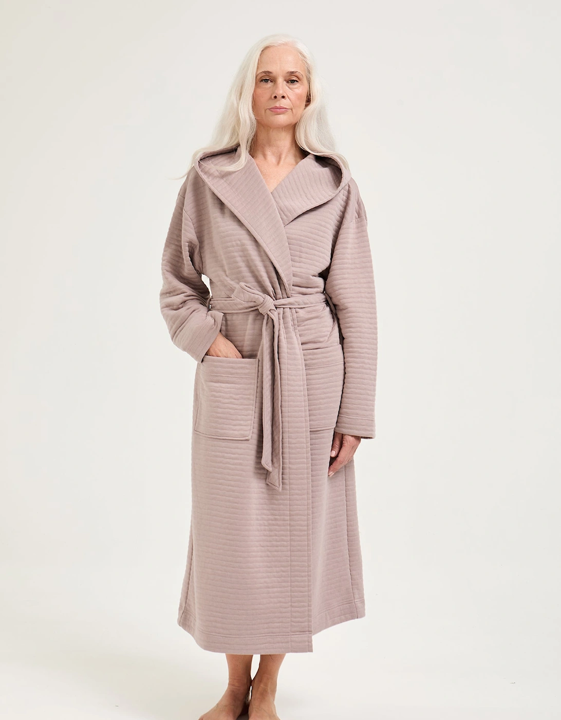 Quilted Jersey Hooded Robe in Mink, 4 of 3