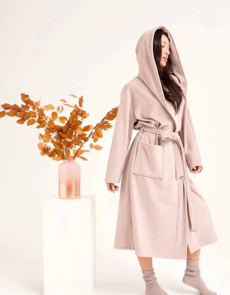 Ribbed Hooded Robe in Mink