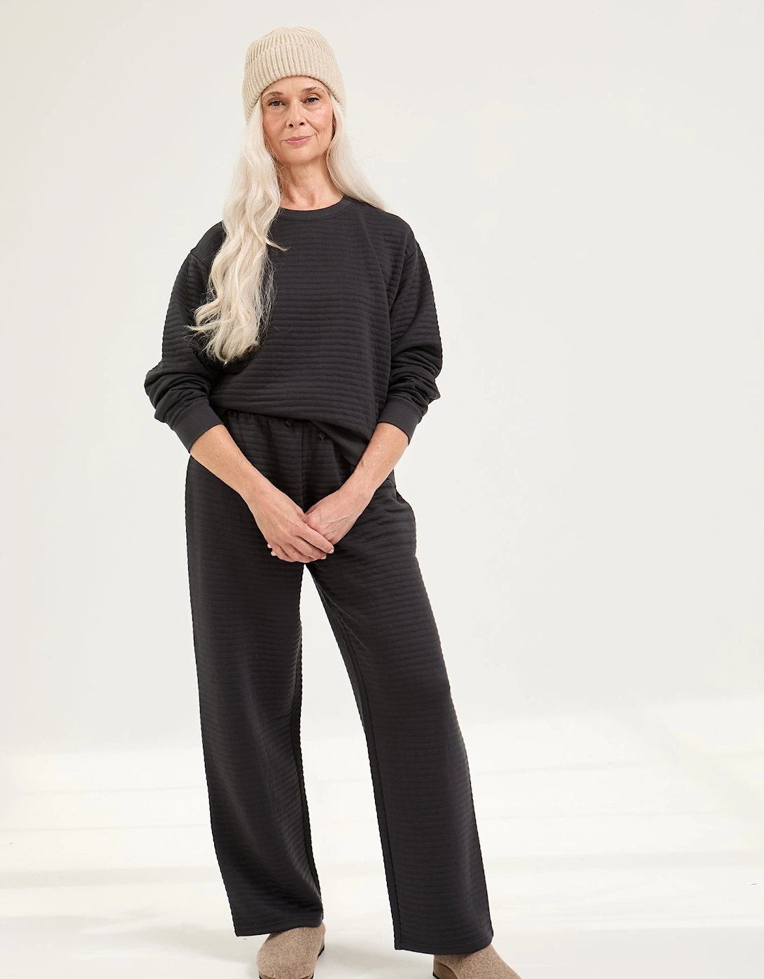 Quilted Jersey Lounge Set in Charcoal
