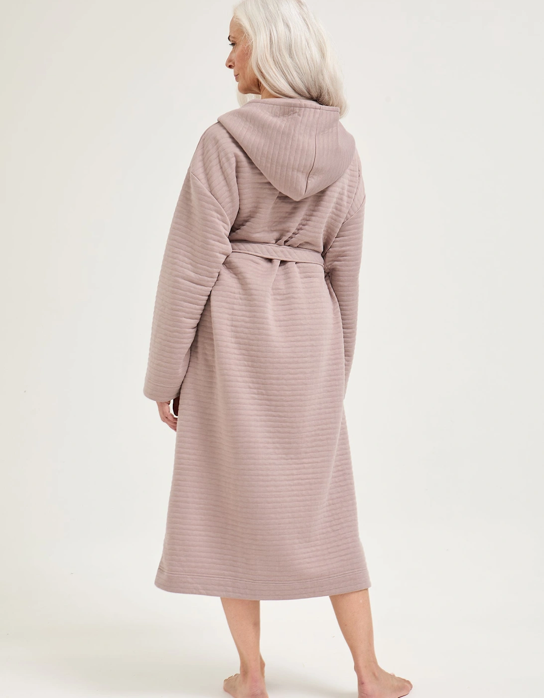 Quilted Jersey Hooded Robe in Mink