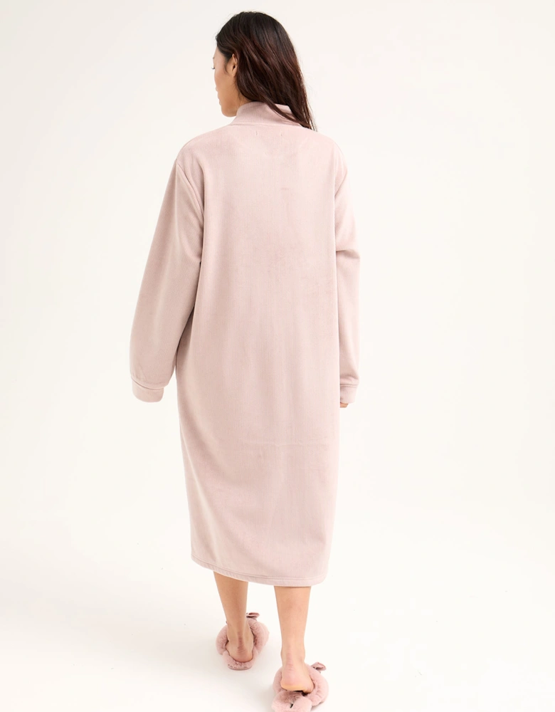 Ribbed Zip Front Housecoat in Mink