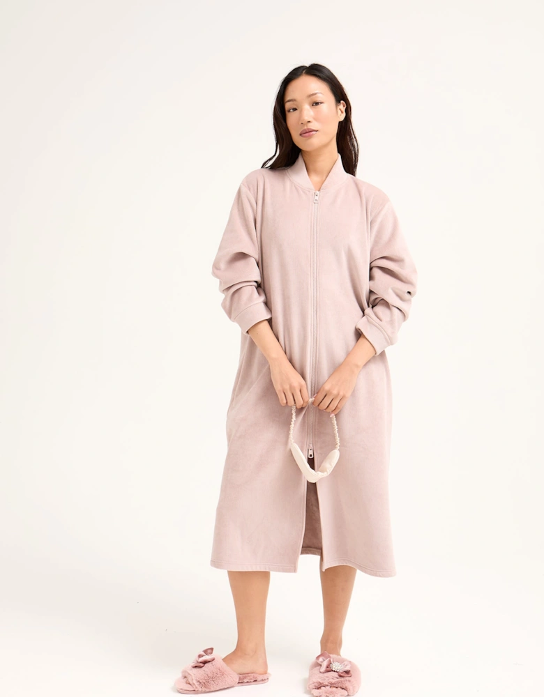 Ribbed Zip Front Housecoat in Mink