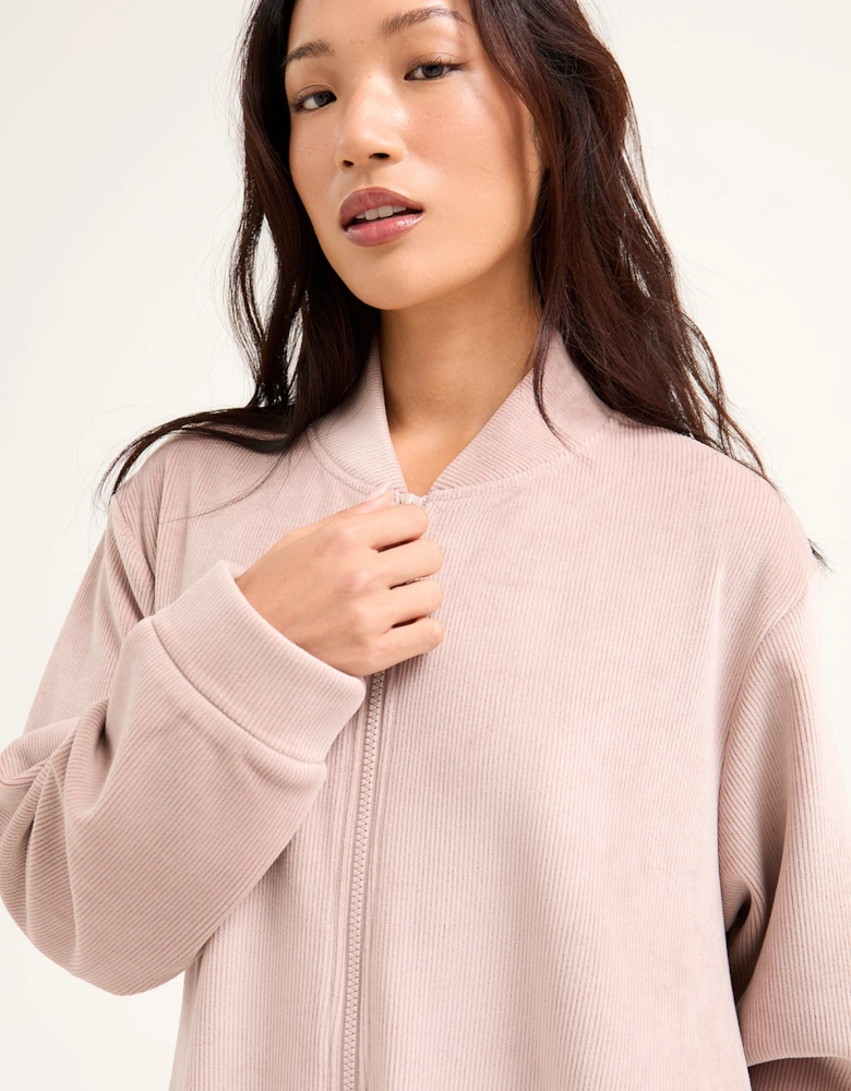 Ribbed Zip Front Housecoat in Mink