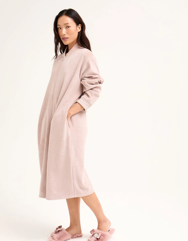 Ribbed Zip Front Housecoat in Mink