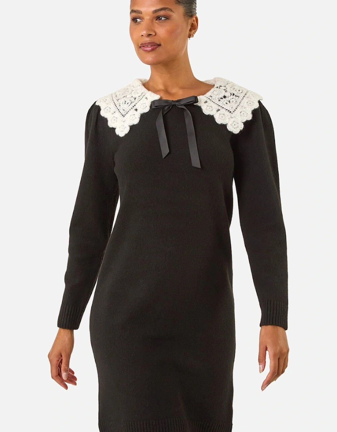 Crochet Collar Knitted Dress, 2 of 1