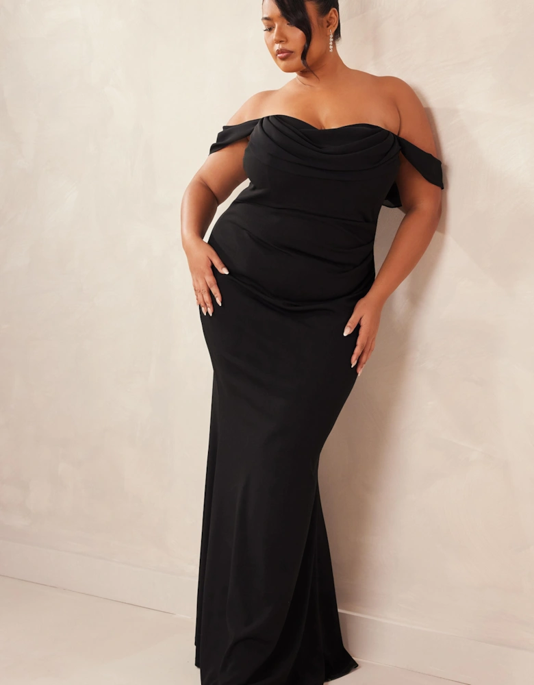 Black Curve Chiffon Bardot Maxi Dress