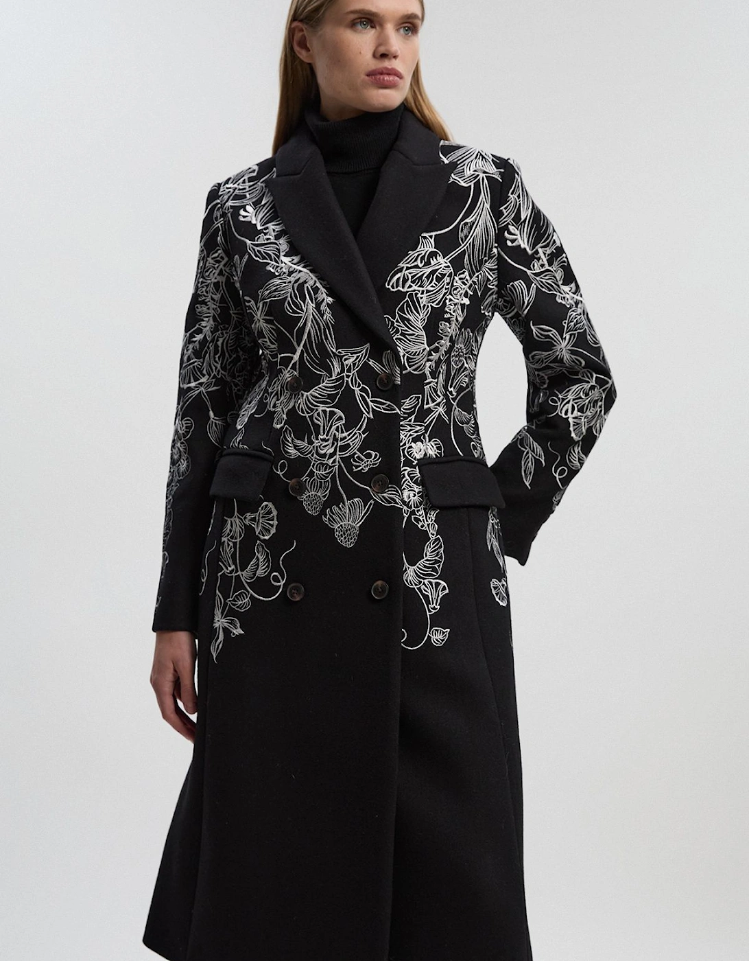 Wool Floral Embroidered Double Breasted Coat, 2 of 1