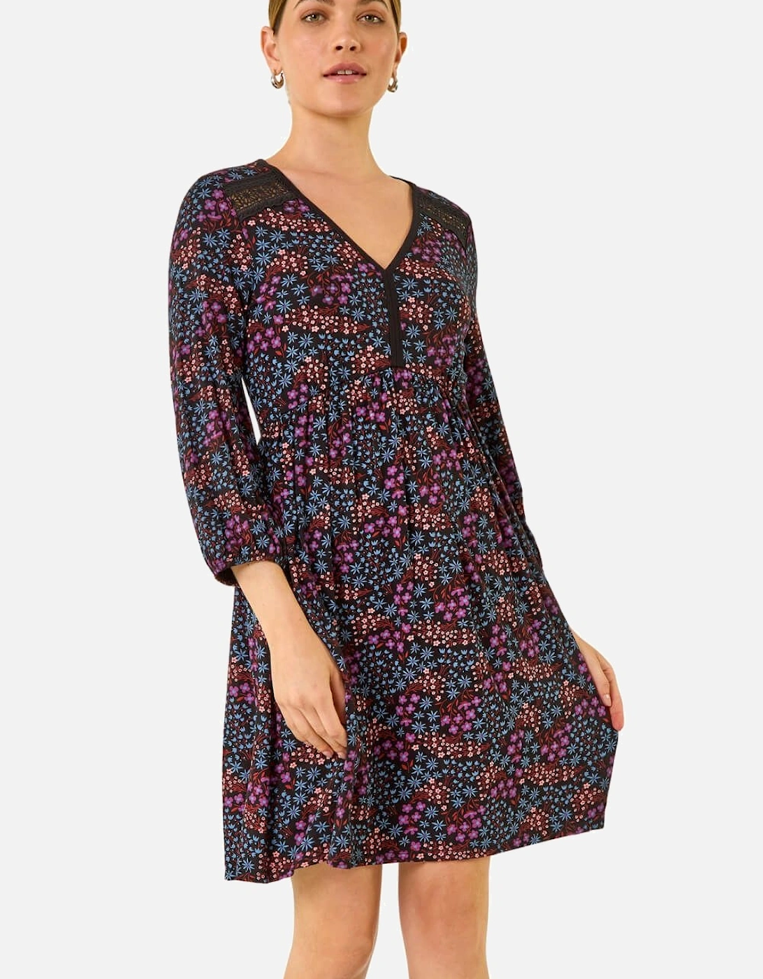 Print Trim Detail Stretch Dress, 2 of 1