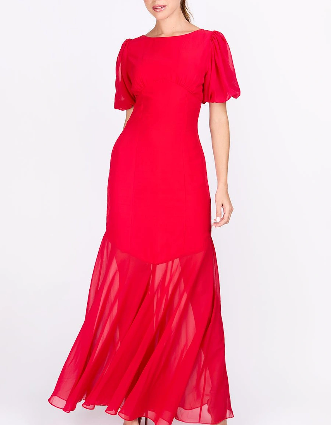 Red Chiffon Puff Sleeve Maxi Dress, 2 of 1