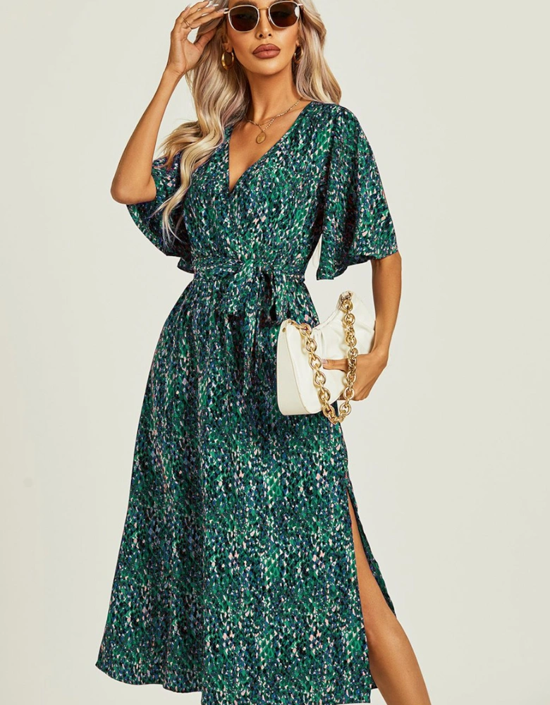Angel Sleeve Wrap Top Midi Dress