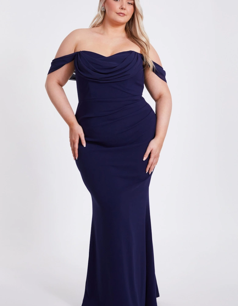 Navy Curve Chiffon Bardot Maxi Dress