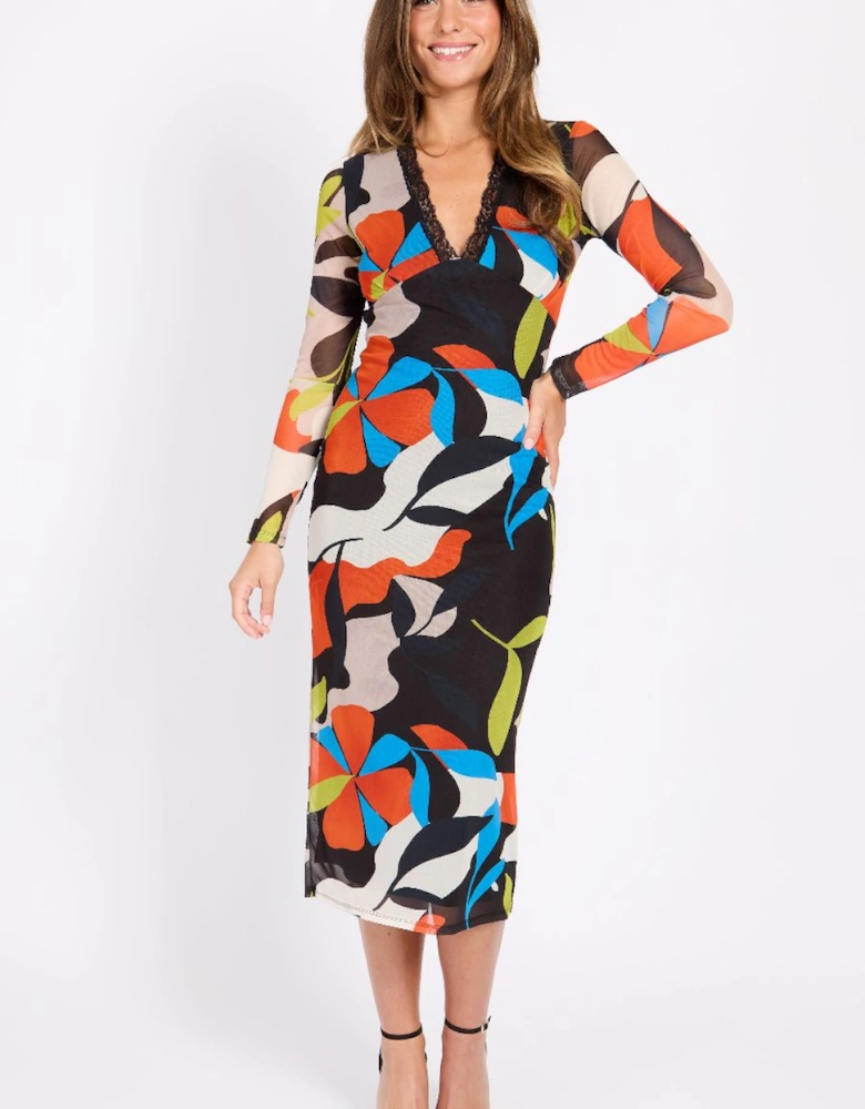 Printed Mesh Midaxi Dress