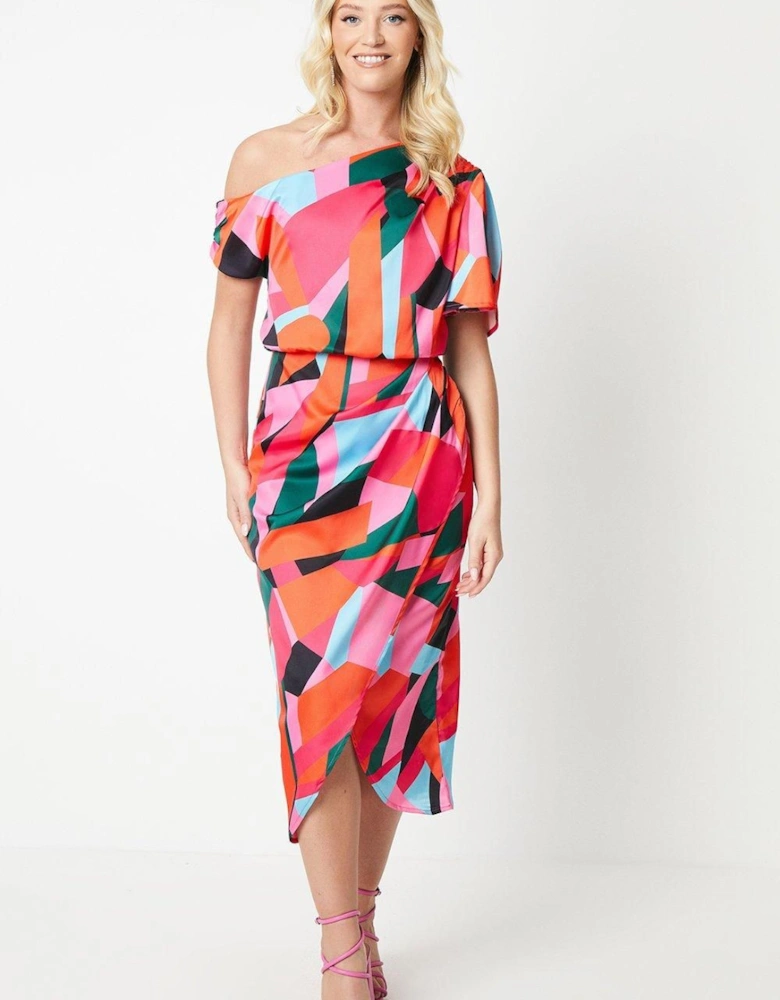 by Coast Fallen Shoulder Printed Midi Dress