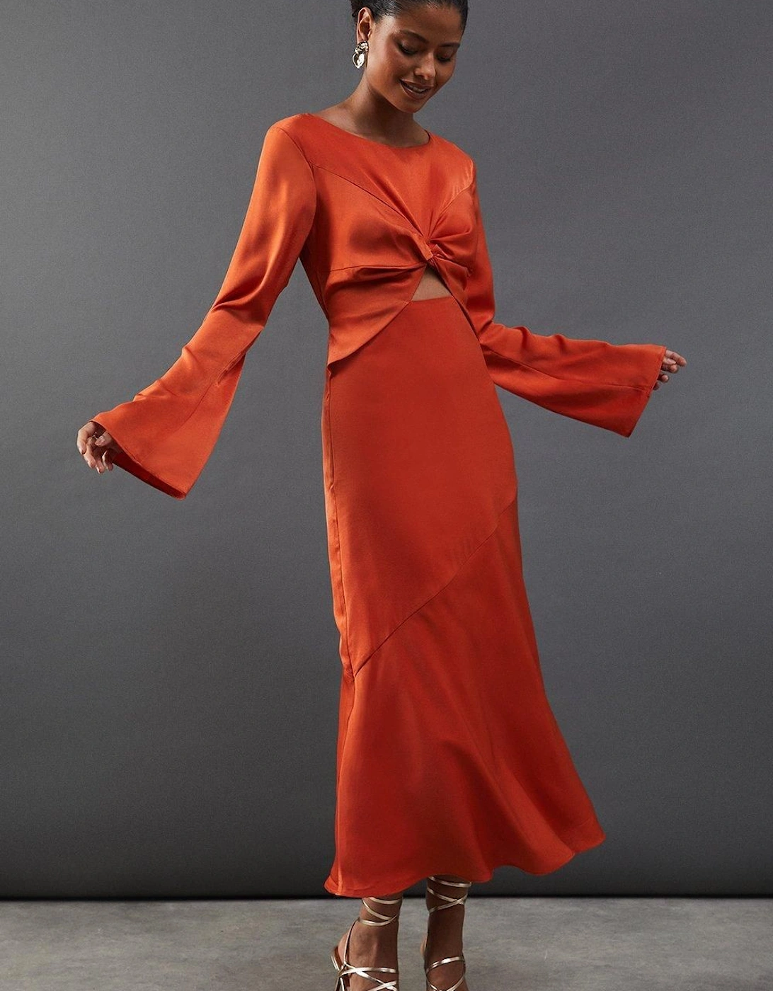 Satin Twist Front Bias Midi Dress, 2 of 1