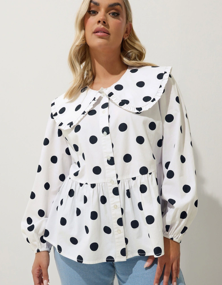 Polka Dot Oversized Collar Blouse