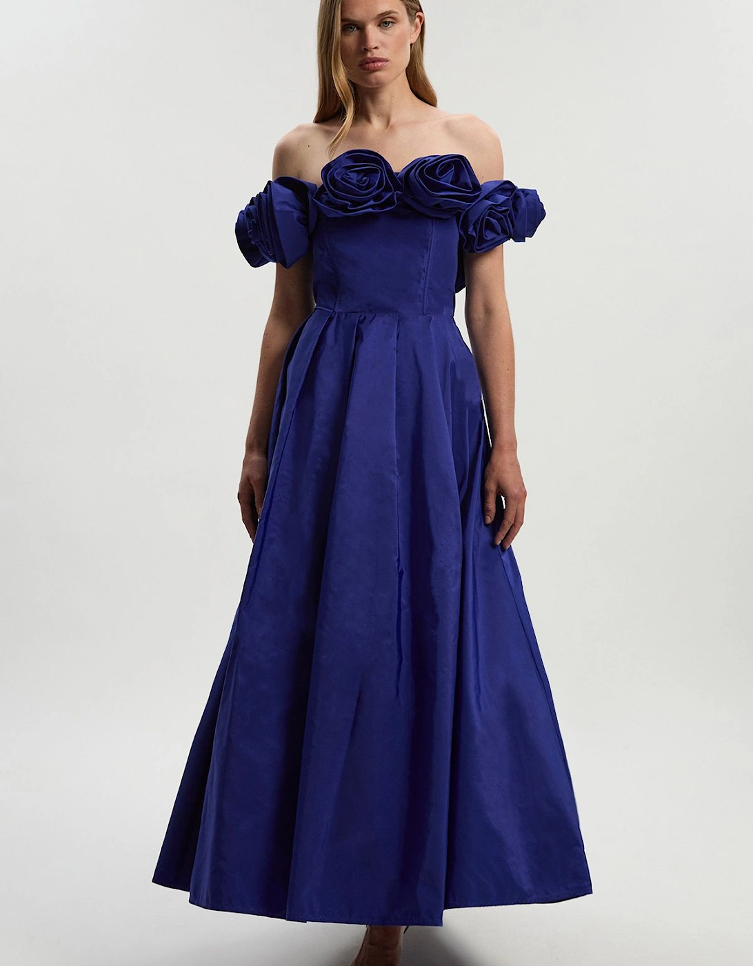 Petite Drama Taffeta Rosette Woven Maxi Prom Dress, 2 of 1